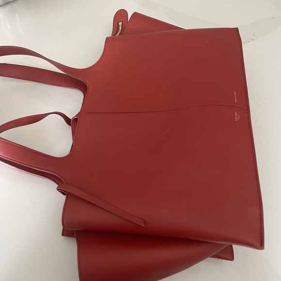 Celine Bag Medoum Trifold Red Leather Tote - Picture 7 of 16
